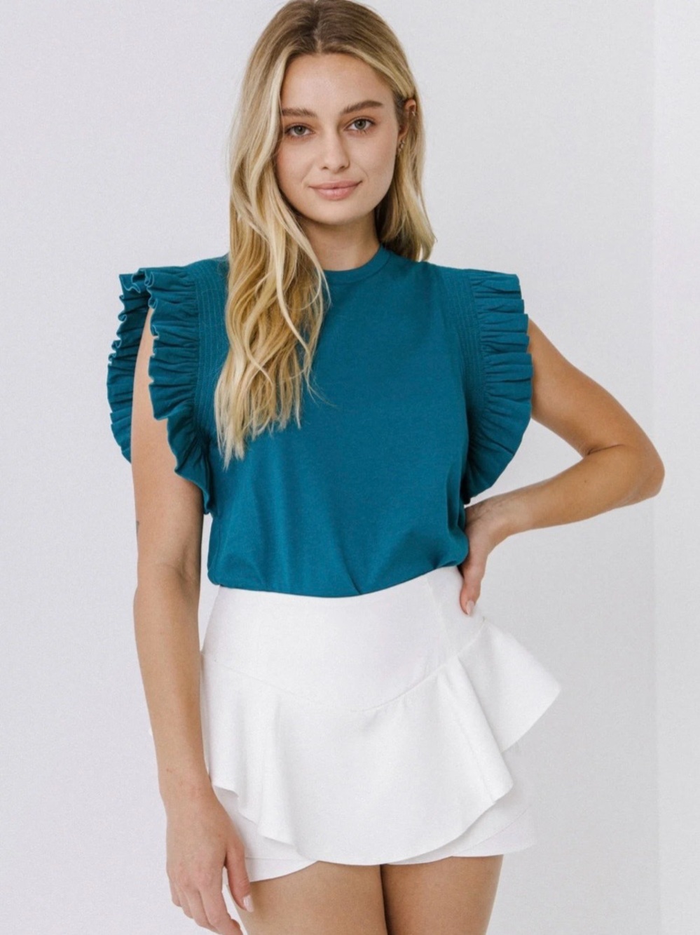 English Factory. White Ruffle Layer Mini Skort. - Picture 8 of 10